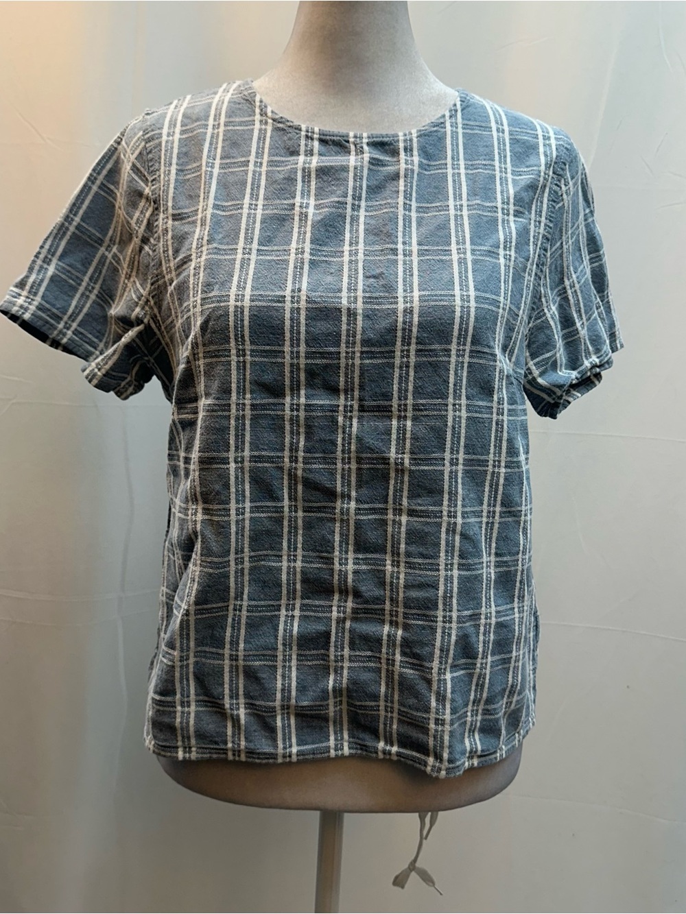 Farrow Short-Sleeve Plaid Crewneck Tee - Blue M